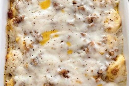 Thumbnail for Ultimate Comfort Food: Biscuits and Gravy Casserole with Sausage and Eggs – Keto-Friendly Version Inside!