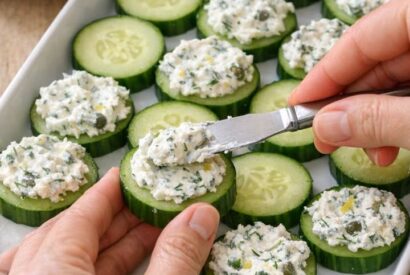 Thumbnail for Spread this 1 herbed blend over cucumber rounds for a low carb fancy bite that doesn’t feel like a shortcut